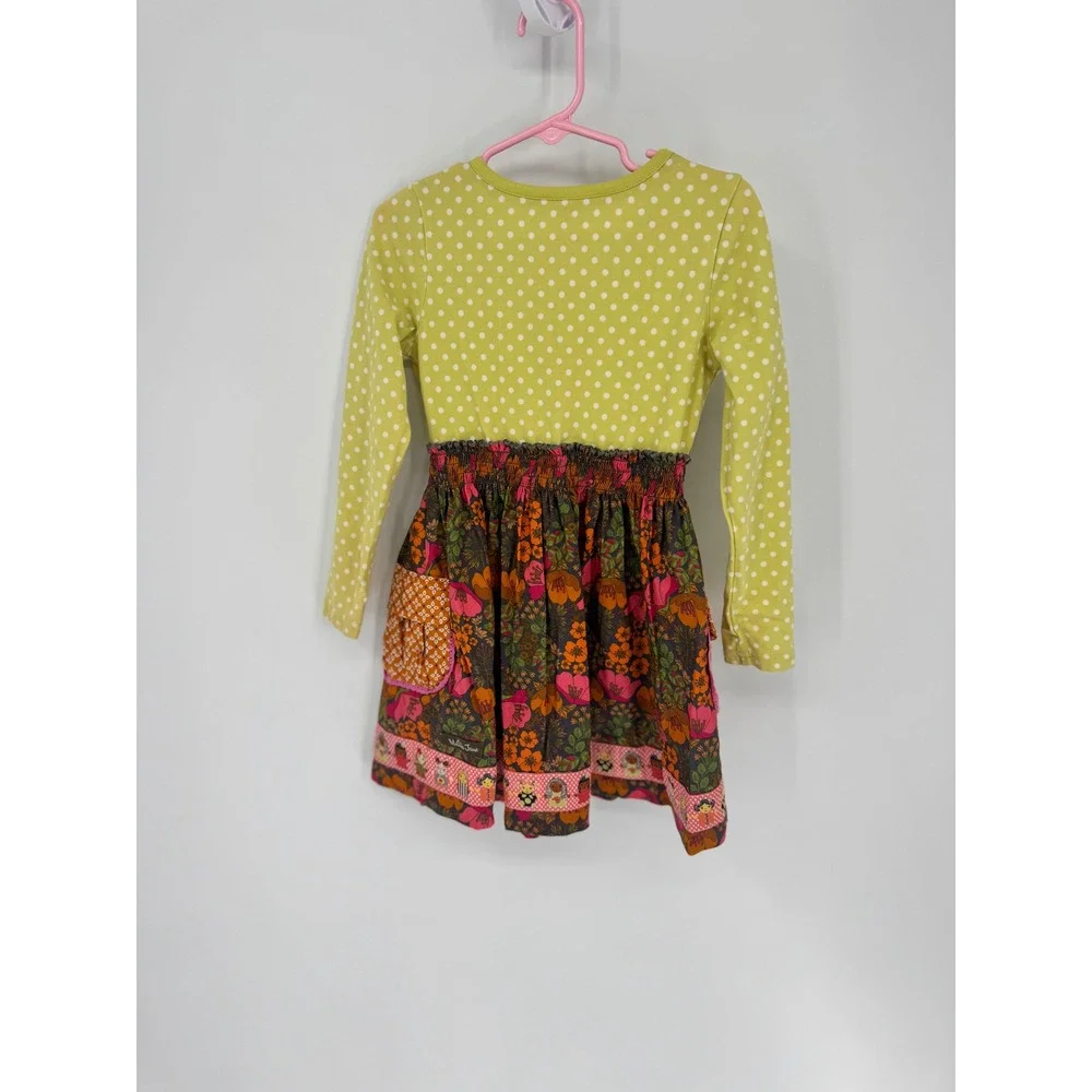 Matilda Jane Dress Girls Size 4 Green Floral Polka Dot Long Sleeve Mixed Print - Picture 6 of 7